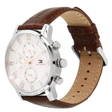 Tommy Hilfiger Kane Chronograph Quartz White Dial Brown Leather Strap Watch for Men - 1791400