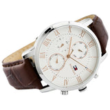 Tommy Hilfiger Kane Chronograph Quartz White Dial Brown Leather Strap Watch for Men - 1791400