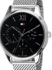 Tommy Hilfiger Damon Quartz Chronograph Black Dial Silver Mesh Bracelet Watch for Men - 1791415
