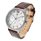 Tommy Hilfiger Damon Quartz White Dial Brown Leather Strap Watch for Men - 1791418