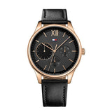 Tommy Hilfiger Damon Quartz Black Dial Black Leather Strap Watch for Men - 1791419