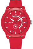 Tommy Hilfiger Denim Quartz Red Dial Red Rubber Strap Watch for Men - 1791480