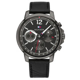 Tommy Hilfiger London Chronograph Grey Dial Black Leather Strap Watch for Men - 1791533