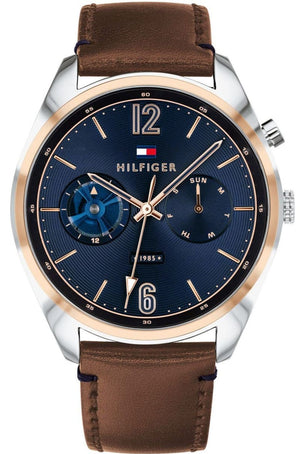 Tommy Hilfiger Deacan Blue Dial Brown Leather Strap Watch for Men - 1791549