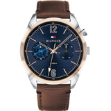 Tommy Hilfiger Deacan Blue Dial Brown Leather Strap Watch for Men - 1791549