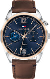 Tommy Hilfiger Deacan Blue Dial Brown Leather Strap Watch for Men - 1791549