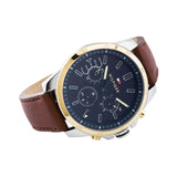 Tommy Hilfiger Decker Blue Dial Brown Leather Strap Watch for Men - 1791561