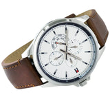 Tommy Hilfiger Multi Function Quartz White Dial Brown Leather Strap Watch for Men - 1791614