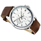 Tommy Hilfiger Multi Function Quartz White Dial Brown Leather Strap Watch for Men - 1791614