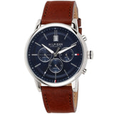 Tommy Hilfiger Kyle Multifunction Blue Dial Brown Leather Strap Watch for Men - 1791629