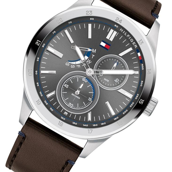 Tommy Hilfiger Austin Brown Men Strap Watch Leather for Grey Dial