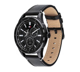 Tommy Hilfiger Austin Black Dial Black Leather Strap Watch for Men - 1791638