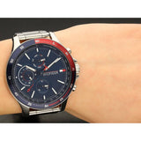 Tommy Hilfiger Bank Chronograph Blue Dial Silver Steel Strap Watch for Men - 1791718