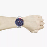 Tommy Hilfiger Bank Chronograph Blue Dial Silver Steel Strap Watch for Men - 1791718