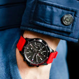 Tommy Hilfiger Multifunction Quartz Black Dial Red Rubber Strap Watch for Men  - 1791722