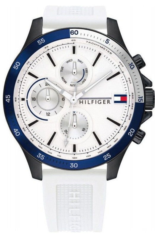 Tommy Hilfiger Bank Chronograph White Dial White Rubber Strap Watch for Men