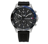 Tommy Hilfiger Bank Quartz Black Dial Black Rubber Strap Watch for Men - 1791724