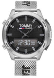 Tommy Hilfiger Digital Black Dial Silver Mesh Bracelet Watch For Men - 1791765