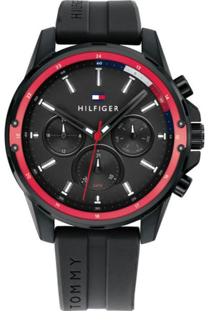 Tommy Hilfiger Mason Black Dial Black Rubber Strap Watch for Men - 1791793