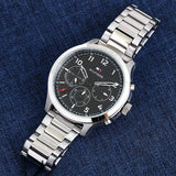 Tommy Hilfiger Asher Chronograph Black Dial Silver Steel Strap Watch For Men - 1791852