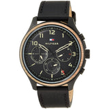 Tommy Hilfiger Asher Chronograph Black Dial Black Leather Strap Watch For Men - 1791854