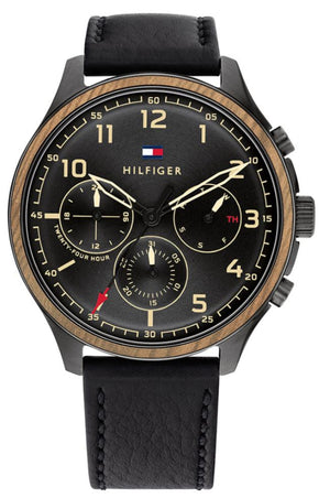 Tommy Hilfiger Asher Chronograph Black Dial Black Leather Strap Watch For Men - 1791854