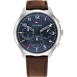 Tommy Hilfiger Asher Chrongraph Blue Dial Brown Leather Strap Watch For Men - 1791855