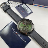 Tommy Hilfiger Asher Chronograph Green Dial Black Leather Strap Watch For Men - 1791856