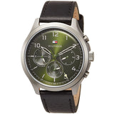 Tommy Hilfiger Asher Chronograph Green Dial Black Leather Strap Watch For Men - 1791856