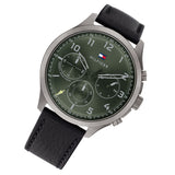 Tommy Hilfiger Asher Chronograph Green Dial Black Leather Strap Watch For Men - 1791856