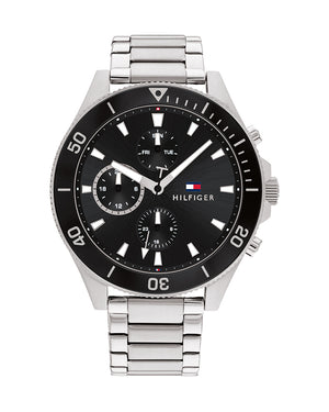 Tommy Hilfiger Larson Multifunction Black Dial Silver Steel Strap Watch For Men - 1791916