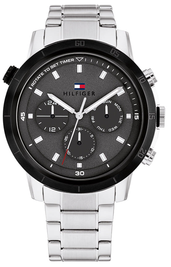 Tommy Hilfiger Troy Chronograaf Grijze Wijzerplaat Zilveren Stalen