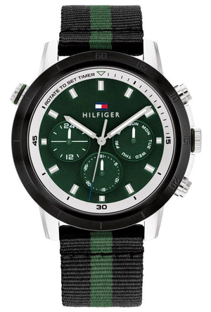 Tommy Hilfiger Troy Chronograph Green Dial Two Tone Nylon Strap Watch For Men - 1792107