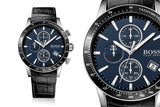 Hugo Boss Rafale Chronograph Quartz Blue Dial Black Leather Strap Watch For Men - HB1513391