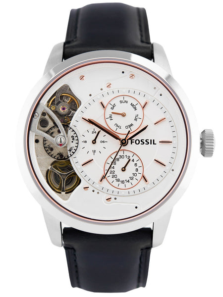 Fossil Townsman Twist Multifunction White Dial Black Leather Strap