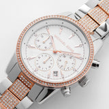 Michael Kors Ritz Chronograph White Dial Two Tone Steel Strap Watch For Women - MK6651