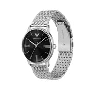 Emporio Armani Minimalist Black Dial Silver Steel Strap Watch for Men - AR11600