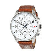 Tommy Hilfiger Dean Quartz Multifunction White Dial Brown Leather Strap Watch for Men - 1791274