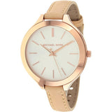 Michael Kors Runway Slim Quartz White Dial Beige Leather Strap Watch For Women - MK2284