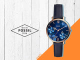 Fossil Jacqueline Blue Dial Blue Leather Strap Watch for Women - ES4673