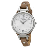 Fossil Georgia White Dial Brown Leather Strap Watch for Women - ES3060