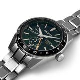 Seiko Presage Sharp Edged Series GMT Green Dial Silver Steel Strap Watch For Men - SPB219J1