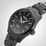 Seiko Presage Sharp Edged Series Black Dial Black Steel Strap Watch For Men - SPB229J1