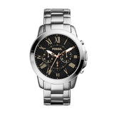 Fossil Grant Chronograph Black Dial Silver Steel Strap Watch for Men - FS4994