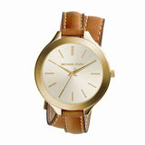 Michael Kors Runway Gold Dial Brown Leather Strap Watch For Women - MK2256