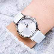 Calvin Klein Skirt White Dial White Leather Strap Watch for Women - K2U231K6