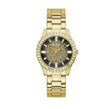 Guess Night Life Diamonds Black Dial Gold Steel Strap Watch for Women - GW0405L2