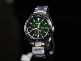 Seiko Presage Sharp Edged Series GMT Green Dial Silver Steel Strap Watch For Men - SPB219J1