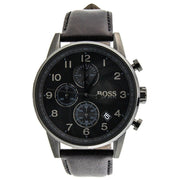 Hugo Boss Navigator Chronograph Black Dial Black Leather Strap Watch for Men - 1513497