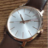 Calvin Klein Posh Silver Dial Brown Leather Strap Watch for Men - K8Q316G6